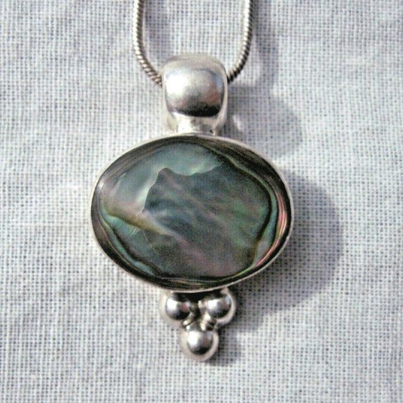 Mexcio Jewelry - Vintage Mexico Sterling Silver Abalone Shell Snake Chain Necklace